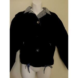 Navy Blue ANDY JOHNS Jacket Vintage 1980's Unisex Small Banded Bottom/ Pockets